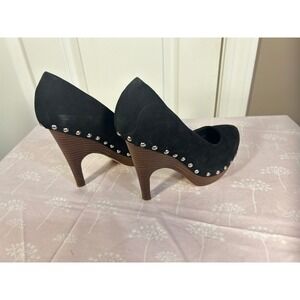 Dolce Vita Black Suede Studded Wood Heel‎ Platform Pumps Women's Size 7.5
